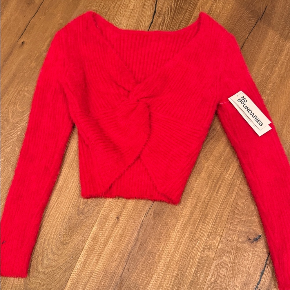 No Boundaries Red Fuzzy Twist-Front Sweater – Size M (NWT) - Picture 3 of 4